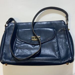 Etienne Aigner Vintage Navy Blue Leather ShoulderWomen Bag